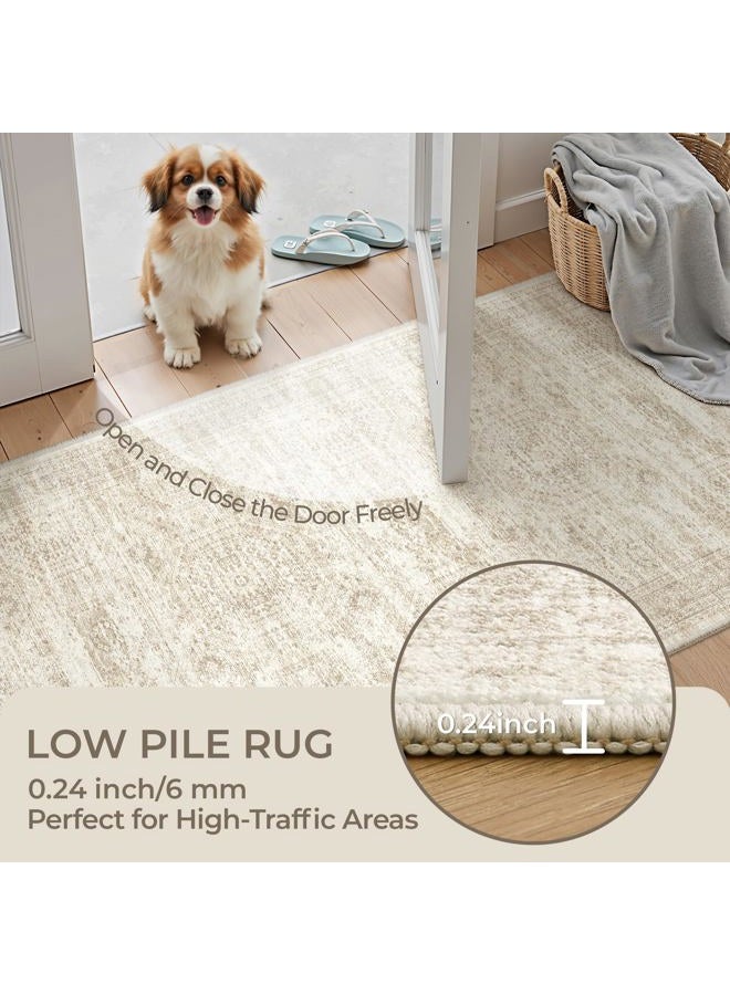 Restydon Long Bathroom Rugs Runner - Washable Runner Rugs for Hallway 2x10, Ultra-Thin Soft Kitchen Carpet Runner, Anti Slip Backing Runner Rugs for Entrance, Bedroom, Living Room(2'x10', Beige/Ivory) - Image 5