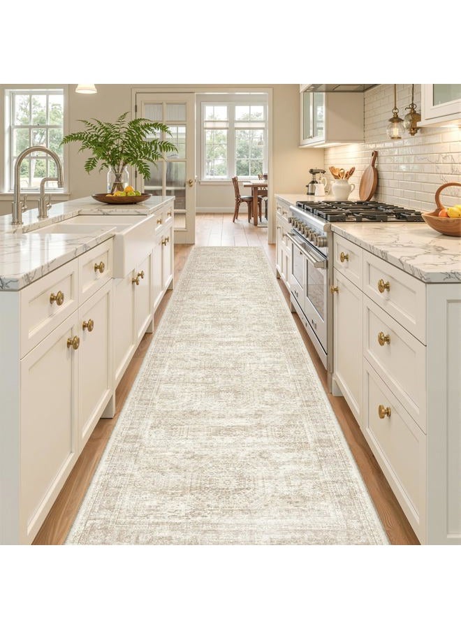 Restydon Long Bathroom Rugs Runner - Washable Runner Rugs for Hallway 2x10, Ultra-Thin Soft Kitchen Carpet Runner, Anti Slip Backing Runner Rugs for Entrance, Bedroom, Living Room(2'x10', Beige/Ivory) - Image 4