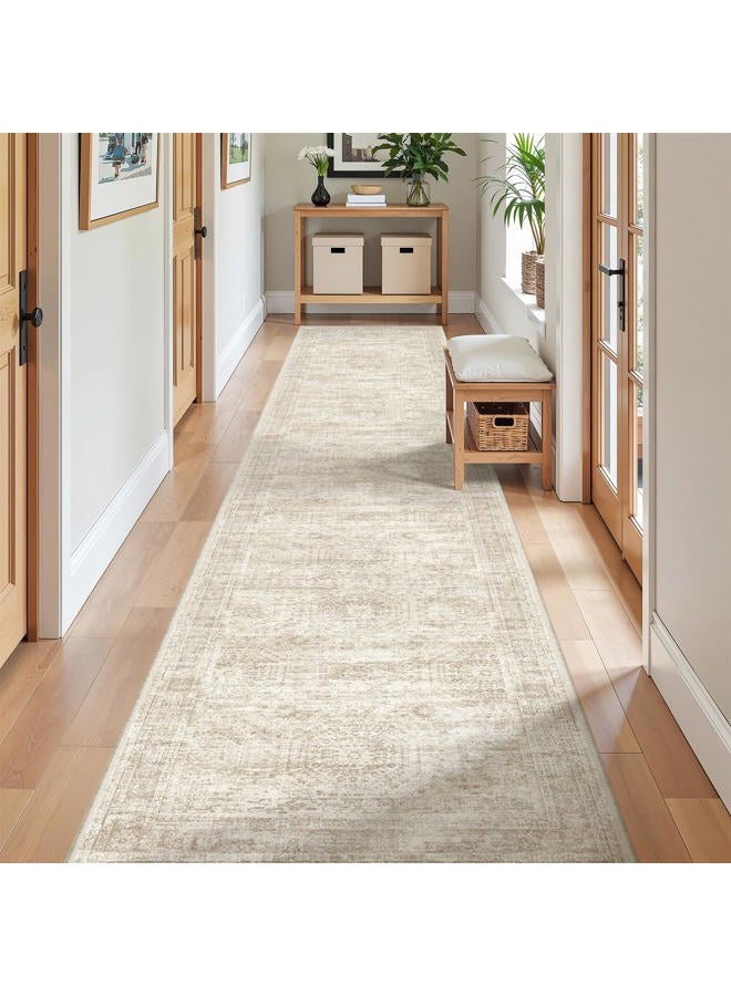 Restydon Long Bathroom Rugs Runner - Washable Runner Rugs for Hallway 2x10, Ultra-Thin Soft Kitchen Carpet Runner, Anti Slip Backing Runner Rugs for Entrance, Bedroom, Living Room(2'x10', Beige/Ivory) - Image 1