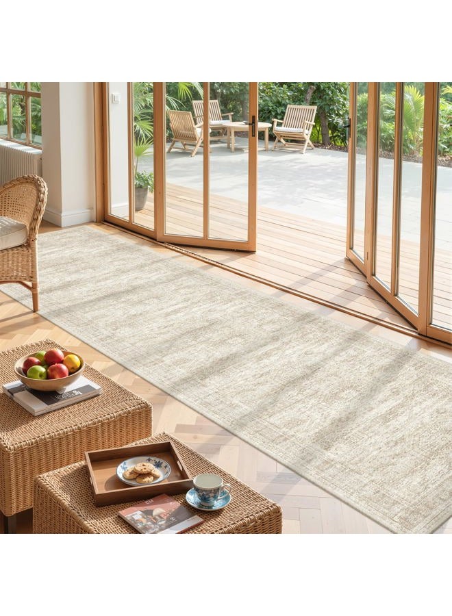 Restydon Long Bathroom Rugs Runner - Washable Runner Rugs for Hallway 2x10, Ultra-Thin Soft Kitchen Carpet Runner, Anti Slip Backing Runner Rugs for Entrance, Bedroom, Living Room(2'x10', Beige/Ivory) - Image 3