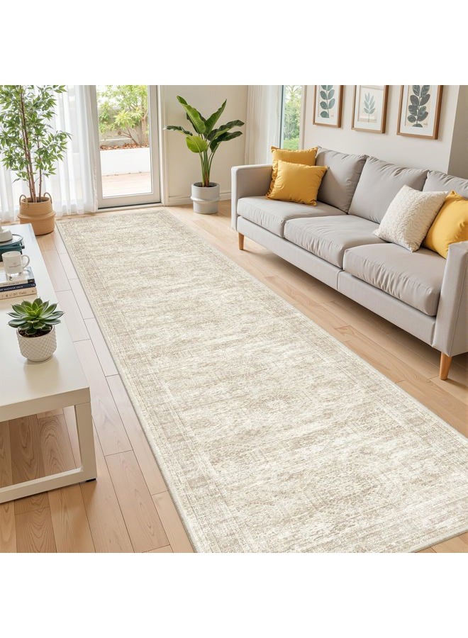 Restydon Long Bathroom Rugs Runner - Washable Runner Rugs for Hallway 2x10, Ultra-Thin Soft Kitchen Carpet Runner, Anti Slip Backing Runner Rugs for Entrance, Bedroom, Living Room(2'x10', Beige/Ivory) - Image 2