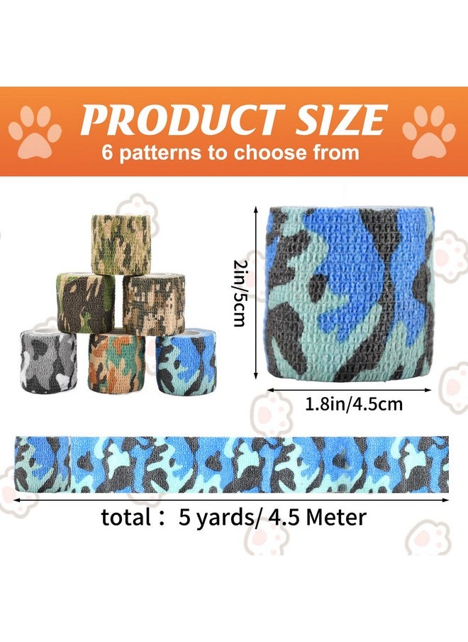Kreyfer 6 Roll 2 Inch X 5 Yards Camo Pet Vet Wrap For Dogs Cats, Cohesive Bandages In Bulk, Camouflage Non-Woven Self Adhesive Bandages Wrap Roll For Pet Animals Wound Care Ankle Sprains And Swelling  - Image 2