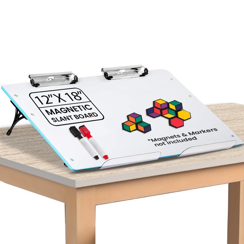 Visual Edge - Slant Board for Writing â€“ Adjustable Magnetic Whiteboard & 22Â° Angle Ergonomic Desk for Reading, Writing, Drawing and Studying â€“ Portable Tabletop Stand for Students and Teachers - Blue - Image 1