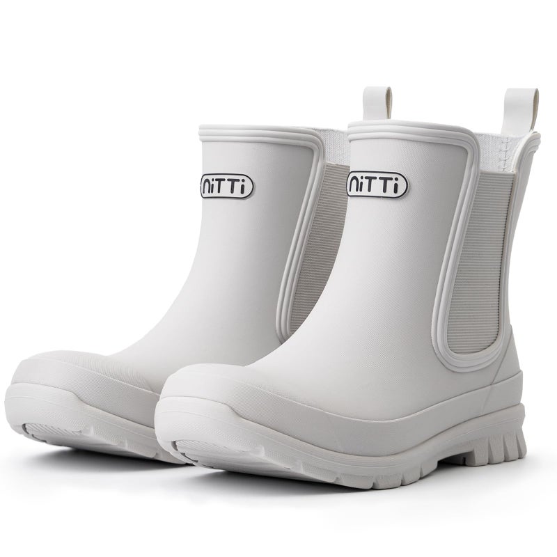 NITTI Women's Waterproof Short Rain Boots Slip-Resistant Rubber Chelsea Garden Shoes with Comfort Insole Grey 08 - Image 1