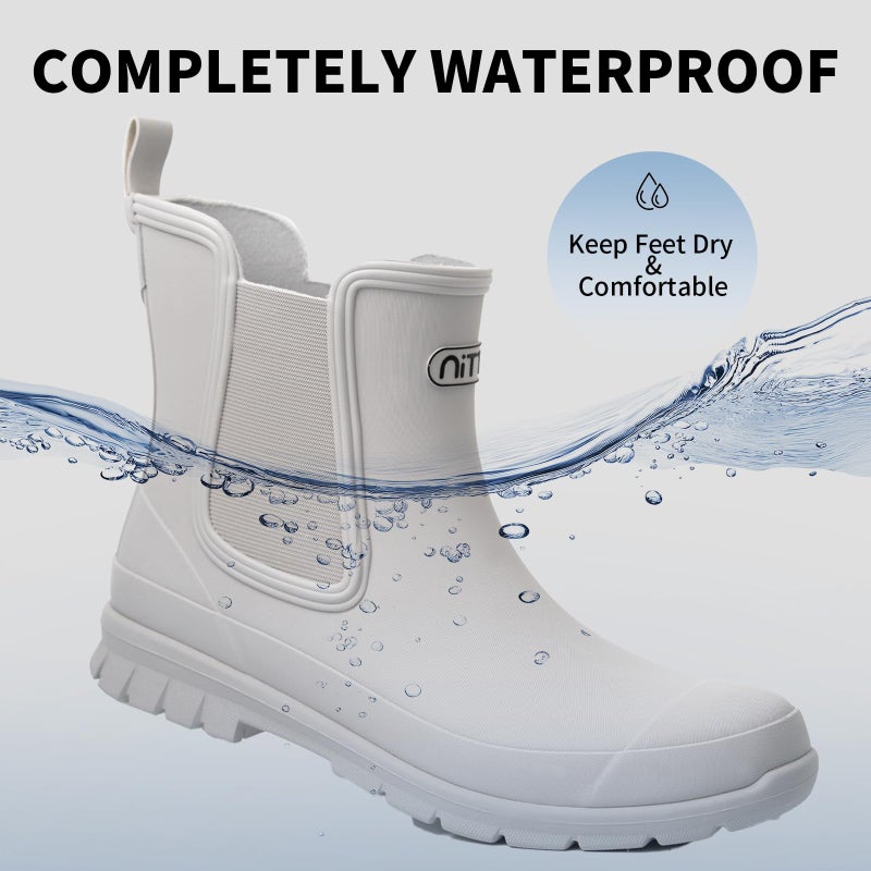 NITTI Women's Waterproof Short Rain Boots Slip-Resistant Rubber Chelsea Garden Shoes with Comfort Insole Grey 08 - Image 3