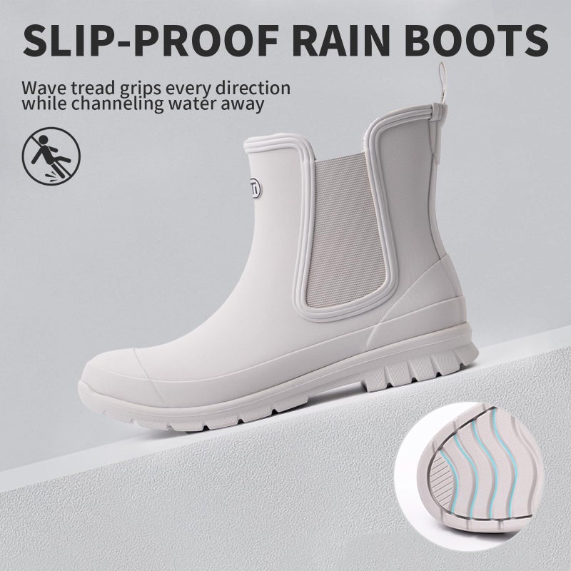 NITTI Women's Waterproof Short Rain Boots Slip-Resistant Rubber Chelsea Garden Shoes with Comfort Insole Grey 08 - Image 4