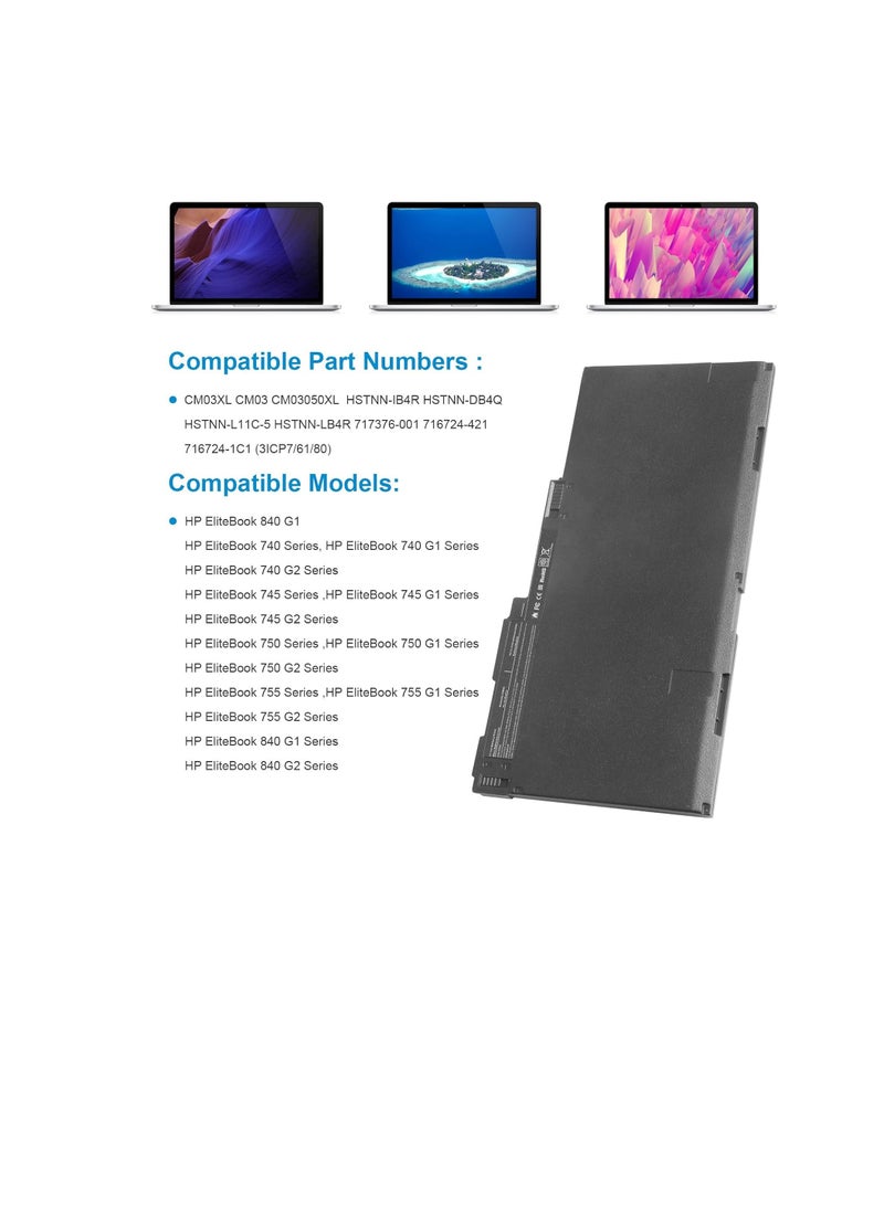 Terabyte بطارية CM03XL تناسب HP EliteBook 740 745 750 755 840 845 850 855 G1 G2، تناسب HP ZBook 14 15u، رقم القطعة: HSTNN-DB4Q HSTNN-L11C-5 HSTNN-LB4R 717376-001 CM03 CM03050XL بطارية لابتوب - Image 4