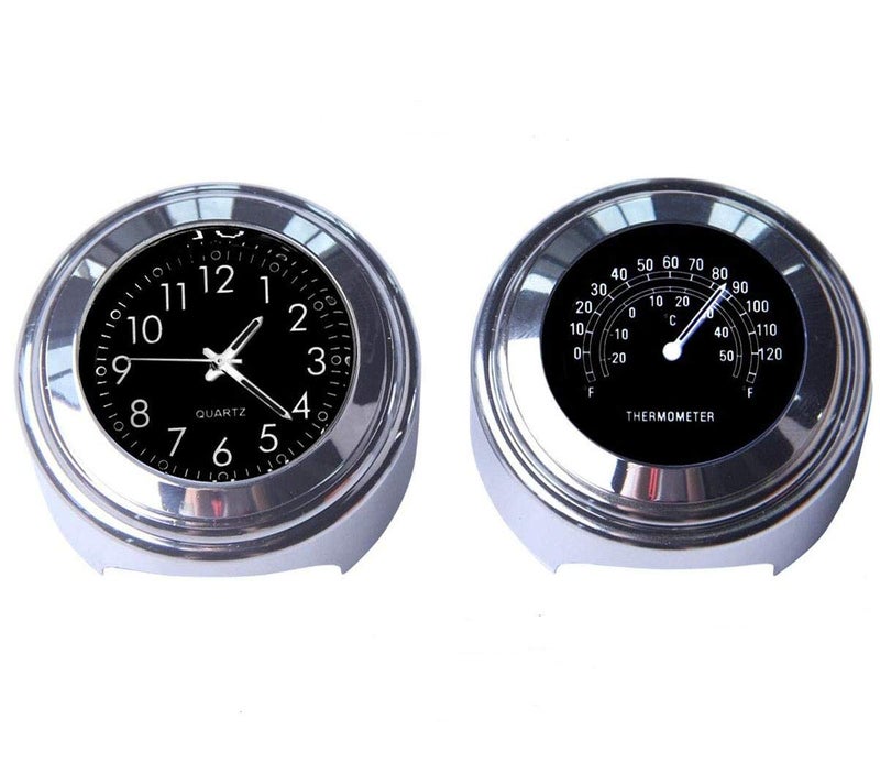 MASO 2pcs 7/8 Inch Motorcycle Handlebar Clock and Thermometer Universal Waterproof Motorcycle Handlebar Clock (Black) - Image 1