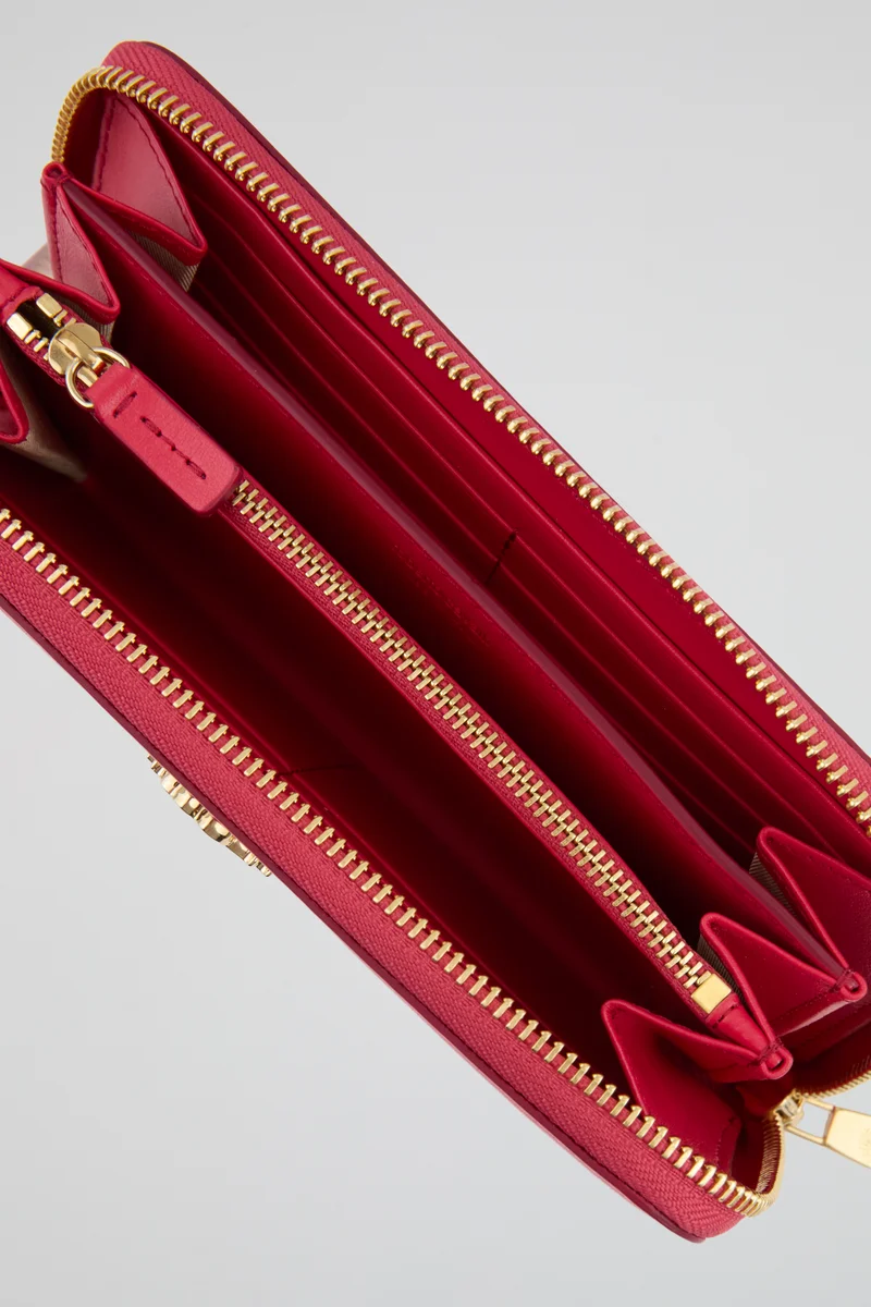 روبرتو كافالي Roberto Cavalli Red Zip-Around Wallet with Gold-Tone Logo