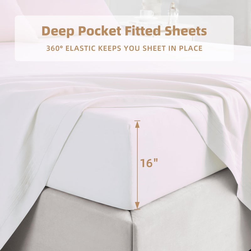 KKN King Sheet Set  6 Piece Breathable & Cooling Sheets  Hotel Luxury Bed Sheets Set  Wrinkle Free & Comfy Sheets Set with Extra Deep Pockets  Secure Fit  Soft & Machine Washable Hotel Bedding - Image 4
