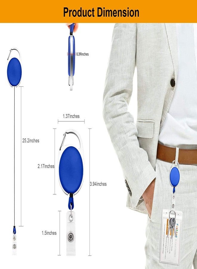 FEDUS 2Pcs ID Badge Card Holder Oval Pulley Retractable Reel Blue - Image 4