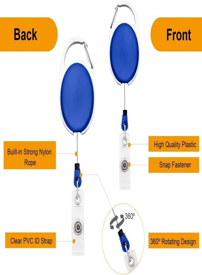 FEDUS 2Pcs ID Badge Card Holder Oval Pulley Retractable Reel Blue - Image 3
