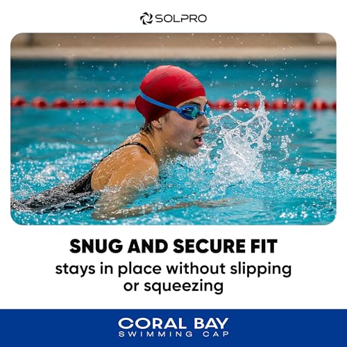 Solpro Coral Bay Unisex Swimming Cap|for Men,Women,Boys,Girls,Athletes,Swimmers|for Training,Competition in Swimming Pool,Water Sport,Beach,Water Park & Activties|One Size Fits All(Red) - Image 3