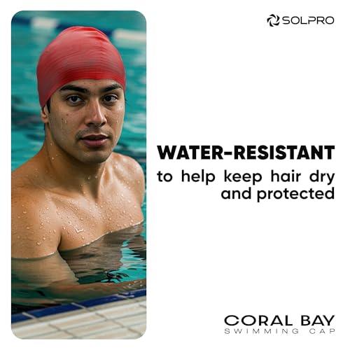 Solpro Coral Bay Unisex Swimming Cap|for Men,Women,Boys,Girls,Athletes,Swimmers|for Training,Competition in Swimming Pool,Water Sport,Beach,Water Park & Activties|One Size Fits All(Red) - Image 2