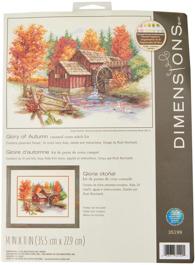 Dimensions 'Glory Of Autumn' Seasonal Counted Cross Stitch Kit, Ivory Aida, 14" X 11", 14 Count - Image 1
