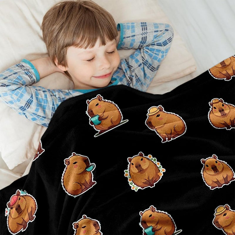 Wajade Capybara Gifts for Girls Boys Kids - Soft Fleece Throw Capybara Blanket 50"x60", Cozy Decorative Blankets for Bed, Couch, Sofa, Camping - Black - Image 5