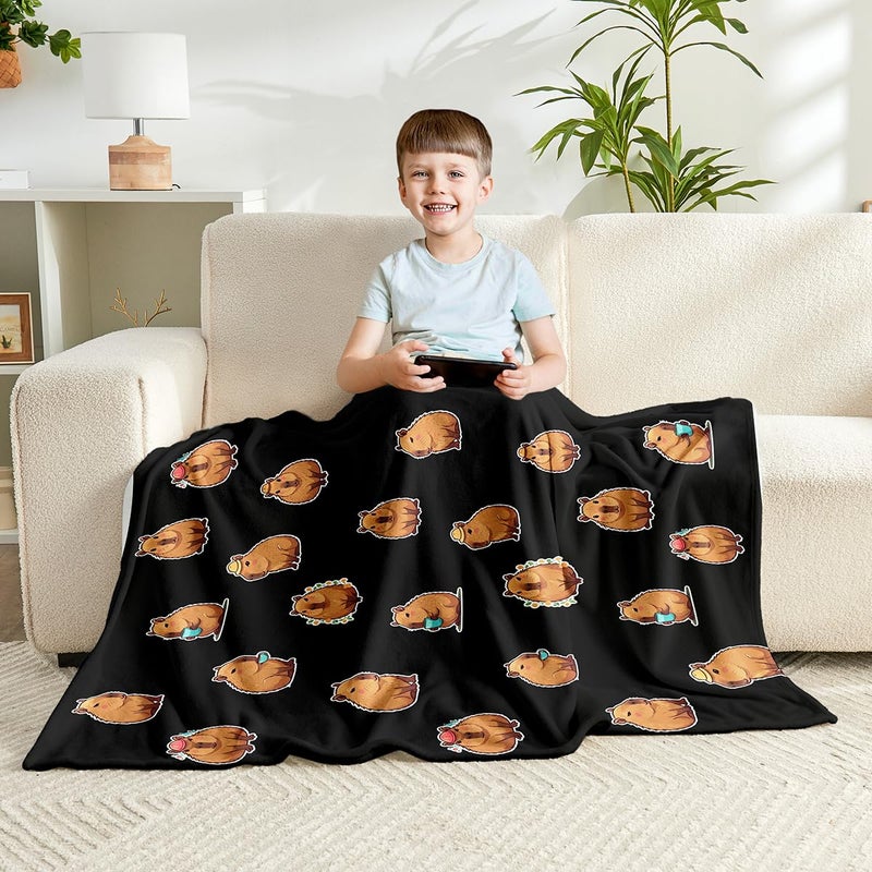Wajade Capybara Gifts for Girls Boys Kids - Soft Fleece Throw Capybara Blanket 50"x60", Cozy Decorative Blankets for Bed, Couch, Sofa, Camping - Black - Image 2