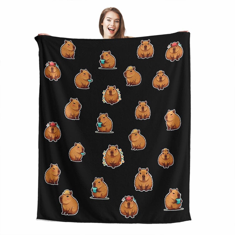 Wajade Capybara Gifts for Girls Boys Kids - Soft Fleece Throw Capybara Blanket 50"x60", Cozy Decorative Blankets for Bed, Couch, Sofa, Camping - Black - Image 1
