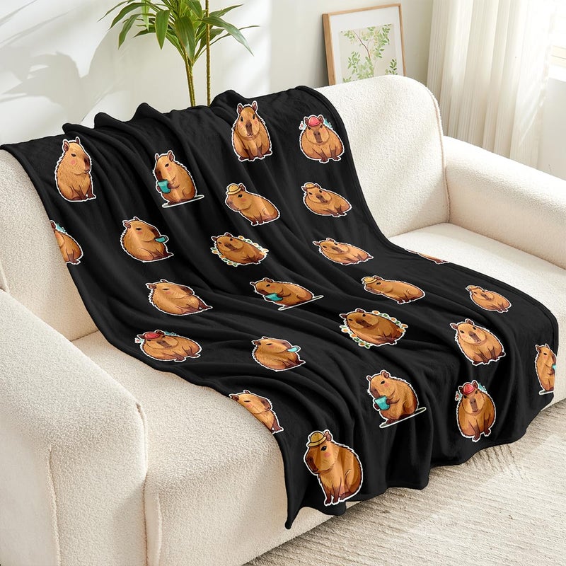 Wajade Capybara Gifts for Girls Boys Kids - Soft Fleece Throw Capybara Blanket 50"x60", Cozy Decorative Blankets for Bed, Couch, Sofa, Camping - Black - Image 3