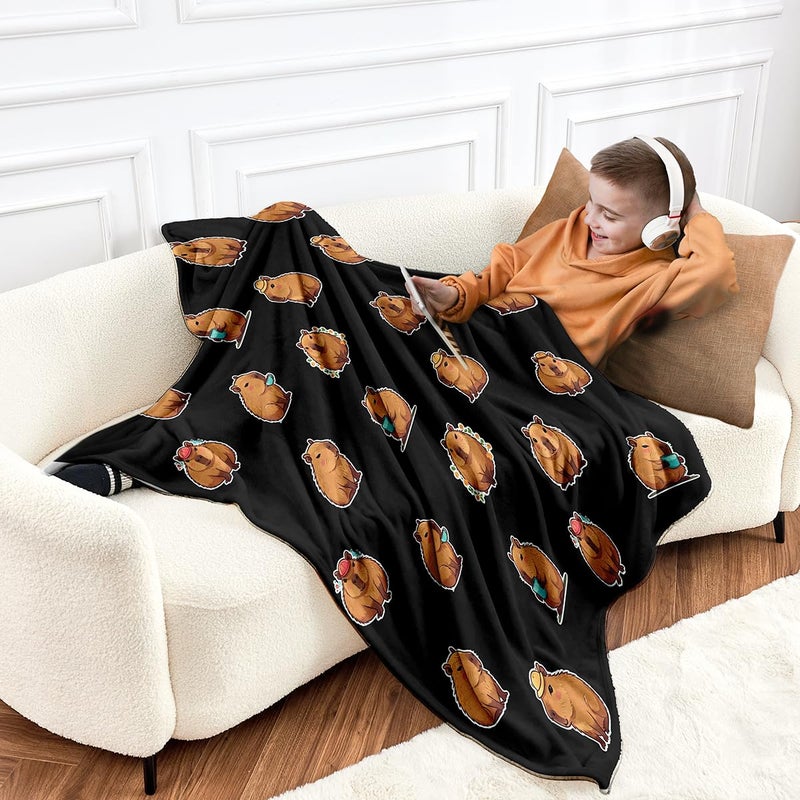 Wajade Capybara Gifts for Girls Boys Kids - Soft Fleece Throw Capybara Blanket 50"x60", Cozy Decorative Blankets for Bed, Couch, Sofa, Camping - Black - Image 4