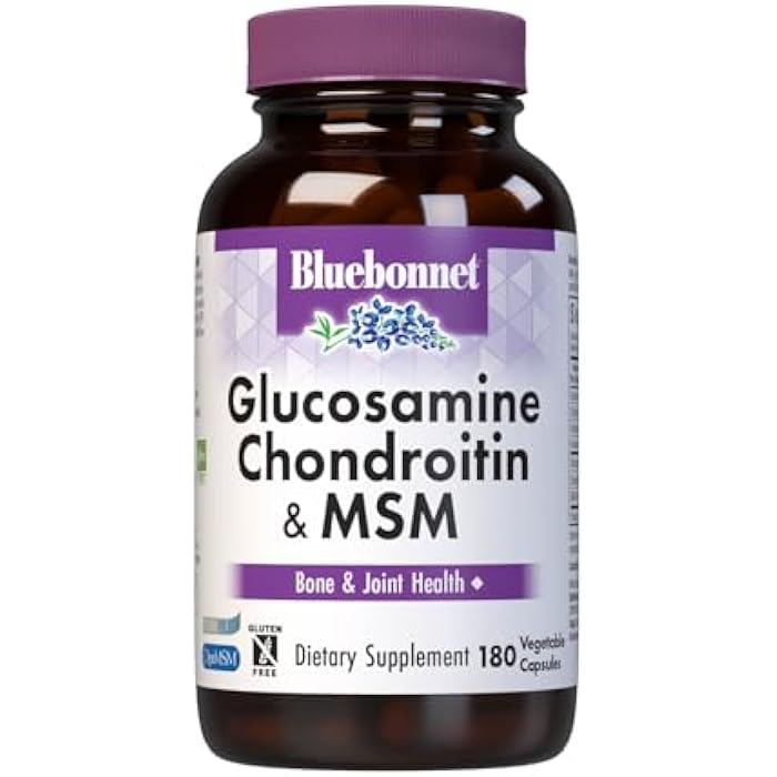 Bluebonnet Nutrition Glucosamine Chondroitin Plus MSM, Glucosamine, Chondroitin Sulfate, Vitamin C & OptiMSM, Bone & Joint Health, Non GMO, Gluten Free, Soy Free, Milk Free, 180 Vegetable Capsules - Image 1