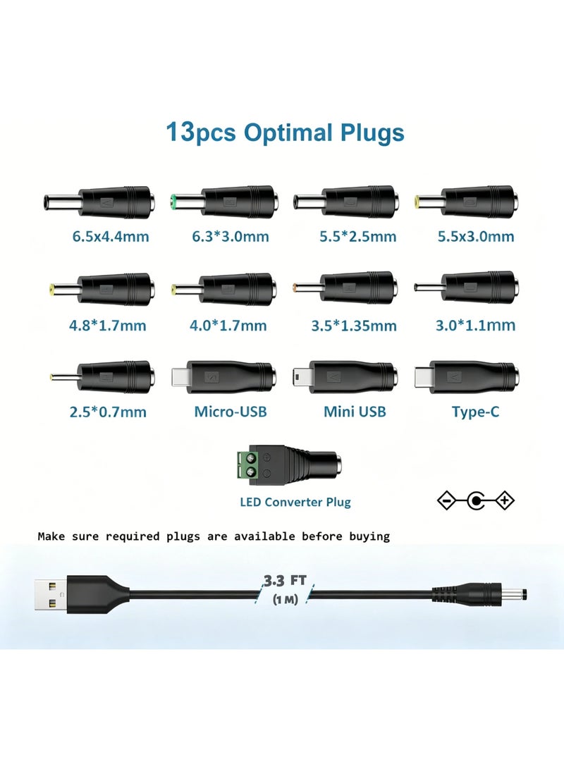 Stars Market 13 in 1 USB to DC 5V Universal DC Power Cable, USB to DC Charging Cord with 13pcs Adapter Plugs for Webcam Router, Power Bank, Toy, Recorder, Bluetooth Speaker, Scanner, DVR, Hard Disk Box, USB-HUB etc. - Image 4