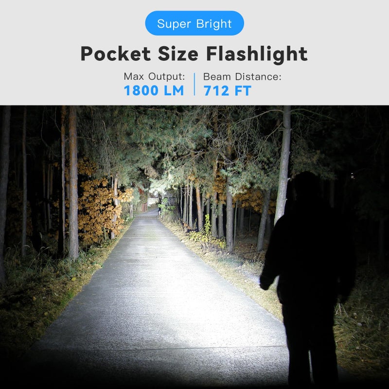 sofirn SC18 Rechargeable Flashlight 1800 High Lumens, Super Bright EDC Pocket Light with USB-C Charging, IP68 Waterproof Handheld Flashlight for Camping, Hiking, Dog Walking & Emergency - Image 2