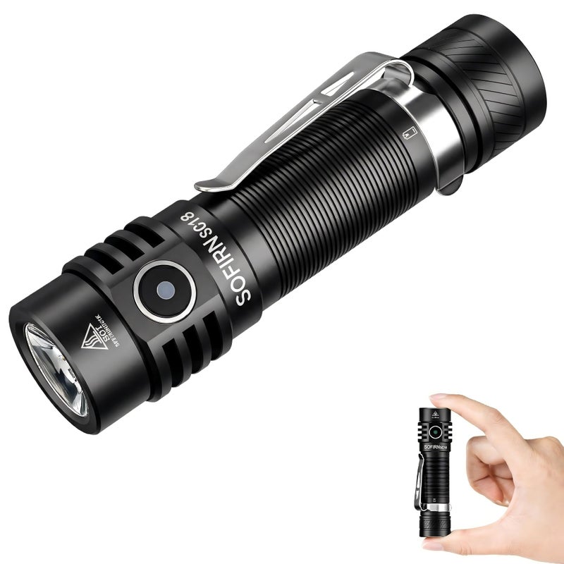 sofirn SC18 Rechargeable Flashlight 1800 High Lumens, Super Bright EDC Pocket Light with USB-C Charging, IP68 Waterproof Handheld Flashlight for Camping, Hiking, Dog Walking & Emergency - Image 1