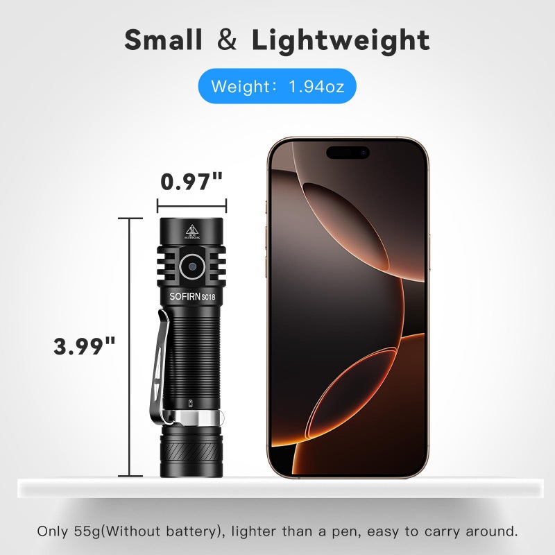 sofirn SC18 Rechargeable Flashlight 1800 High Lumens, Super Bright EDC Pocket Light with USB-C Charging, IP68 Waterproof Handheld Flashlight for Camping, Hiking, Dog Walking & Emergency - Image 3