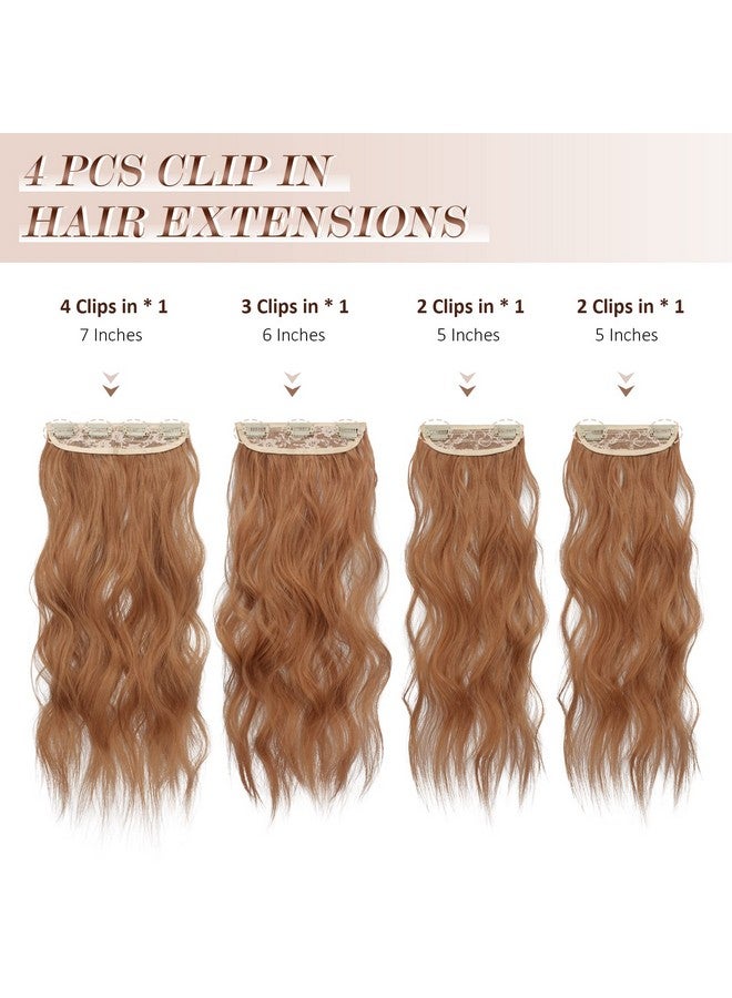 فيشبن وصلات شعر بمشبك، 4 قطع من وصلات الشعر السميكة ذات اللون البني المحمر، طويلة ومموجة، وصلات شعر صناعية لكامل الرأس للنساء 20 بوصة - Image 2