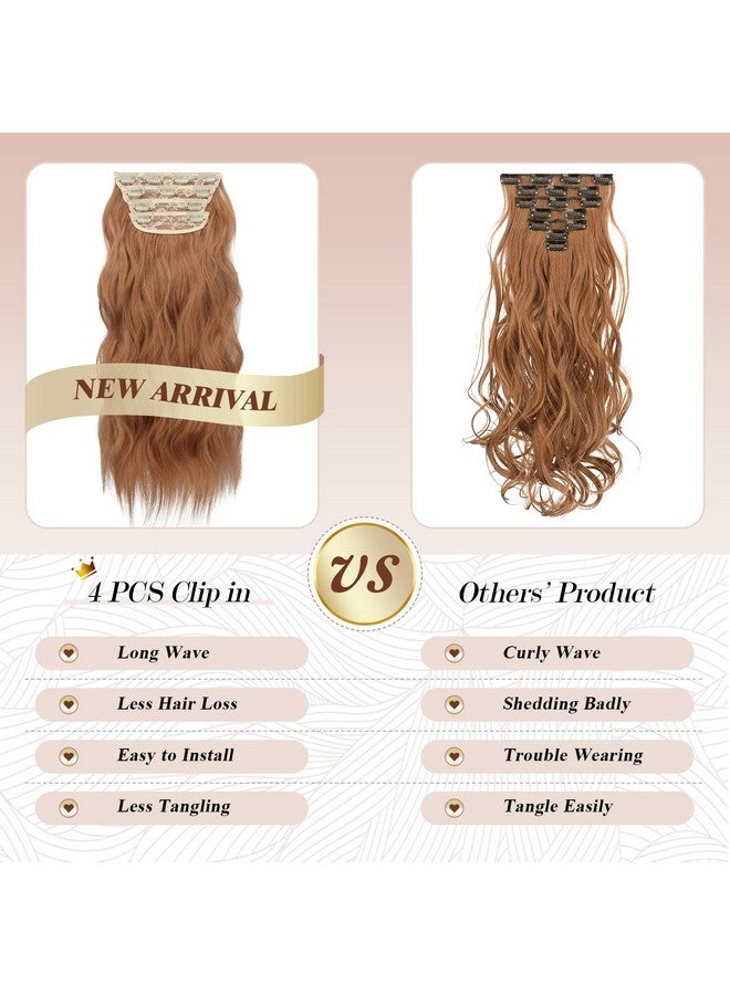 فيشبن وصلات شعر بمشبك، 4 قطع من وصلات الشعر السميكة ذات اللون البني المحمر، طويلة ومموجة، وصلات شعر صناعية لكامل الرأس للنساء 20 بوصة - Image 5