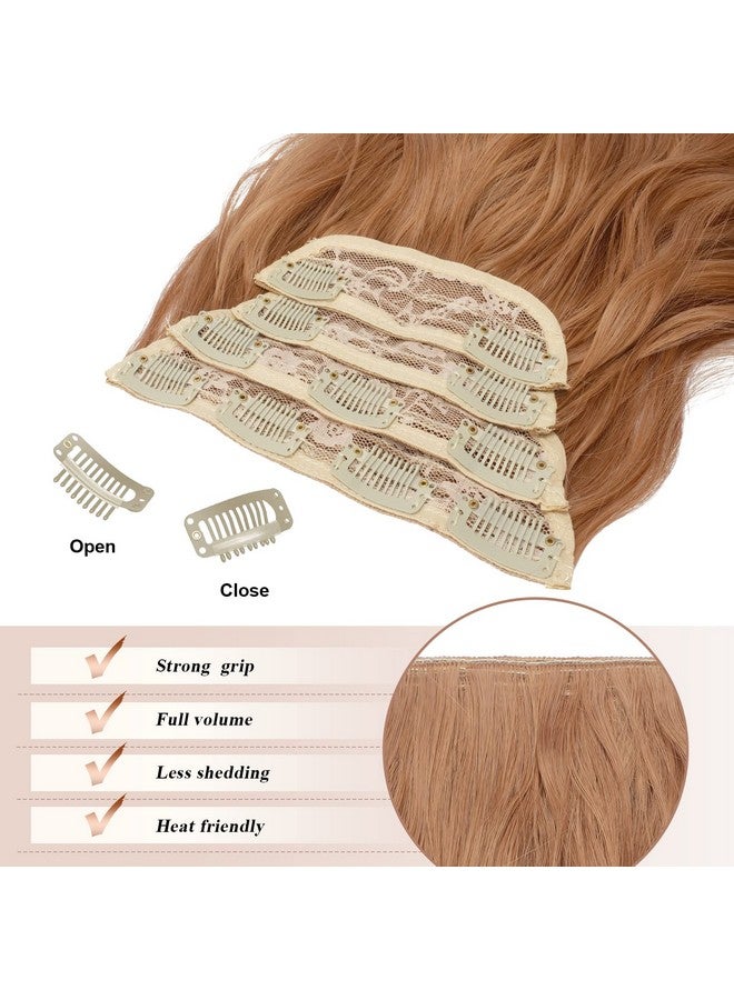فيشبن وصلات شعر بمشبك، 4 قطع من وصلات الشعر السميكة ذات اللون البني المحمر، طويلة ومموجة، وصلات شعر صناعية لكامل الرأس للنساء 20 بوصة - Image 4