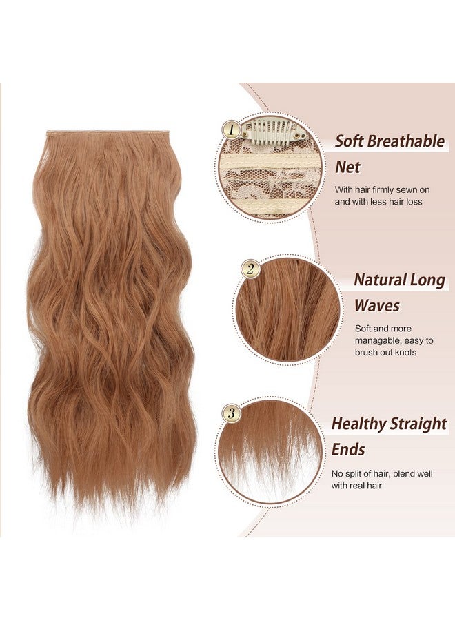 فيشبن وصلات شعر بمشبك، 4 قطع من وصلات الشعر السميكة ذات اللون البني المحمر، طويلة ومموجة، وصلات شعر صناعية لكامل الرأس للنساء 20 بوصة - Image 3