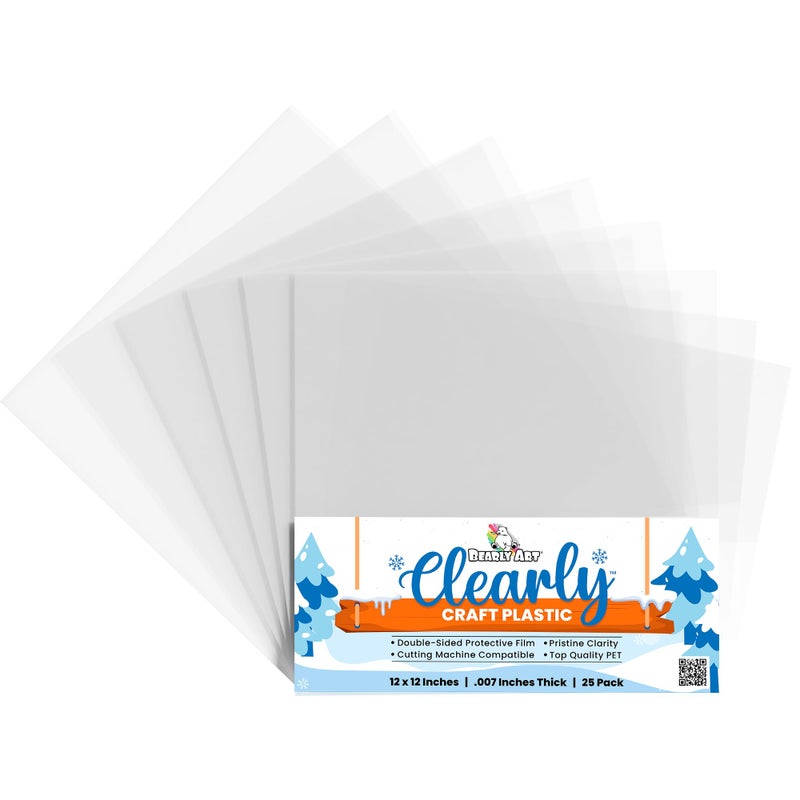 Bearly Art Clearly Craft Plastic - Crystal Clear Acetate Sheets for Crafts 12x12 - .007" - BPA Free - Compatible with Cricut and More - 25 Pack - Image 1