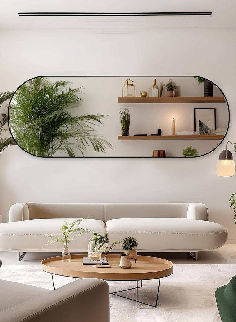 تايمي مرآة حائط 120×80 سم بإطار معدني أسود -  مرآة مكياج مثبتة علي الحائط بتصميم عصري، مرآة للحمام وغرفة النوم وغرفة الملابس ومدخل المنزل - Image 1