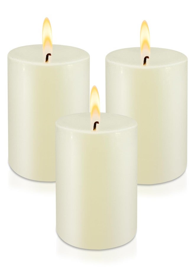 BINYUAN 3" x 3" Hand-Poured Unscented Ivory Candle, Dripless Pillar Candle Set of 3, Long Clean Burning, Approx 40 Hours Burn Time, Rustic Country Style, Christmas, Wedding, Dinner and Home Decor - Image 1