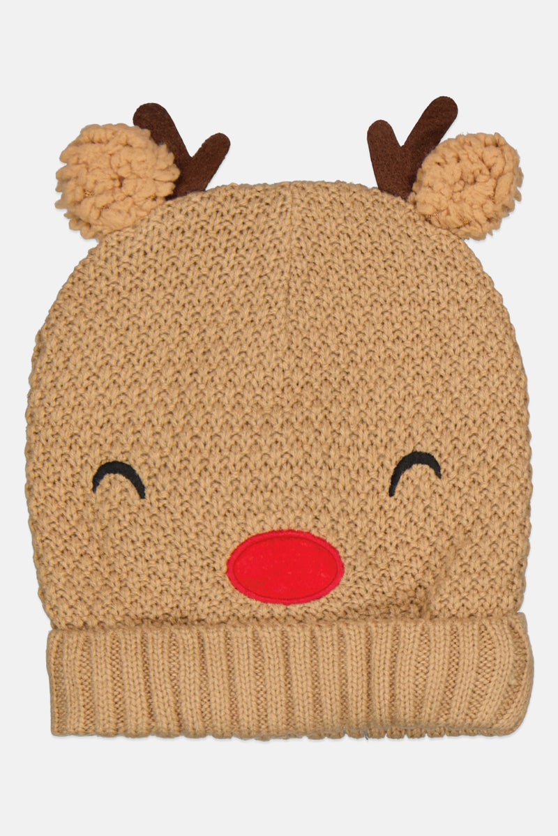 Cool Club Kids Boy Embroidered Beanie, Brown - Image 1
