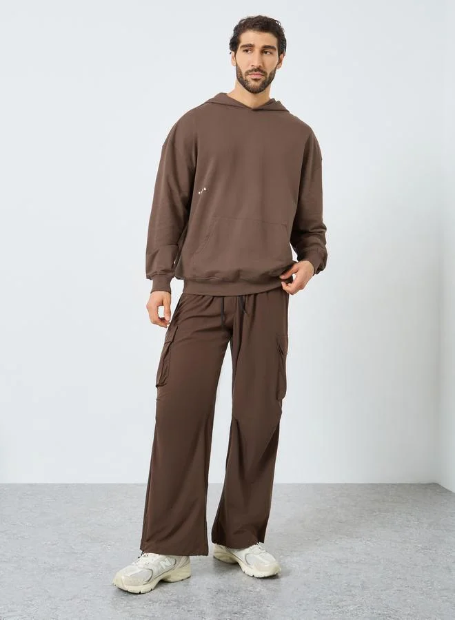 Styli Men Brown Printed Oversized Hoodie