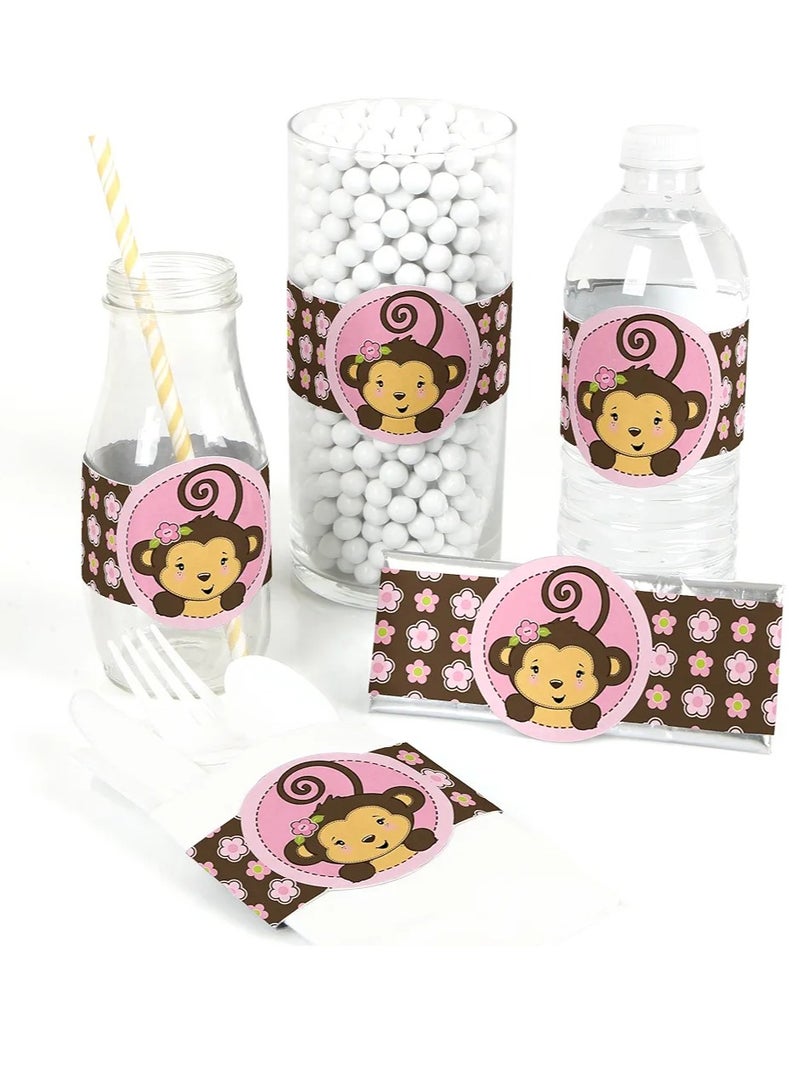 Pink Monkey Girl - DIY Party Supplies - Baby Shower or Birthday Party DIY Wrapper Favors & Decorations - Set 15  - Image 1