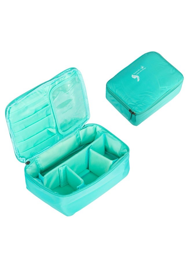 SKAIV Large Travel Makeup Bag with Adjustable Dividers Waterproof Cosmetic Pouch Case Brush Organizer Portable Toiletry Kit for Women, Girls (Aqua Blue) - Image 1