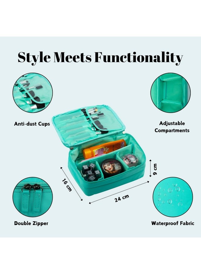 SKAIV Large Travel Makeup Bag with Adjustable Dividers Waterproof Cosmetic Pouch Case Brush Organizer Portable Toiletry Kit for Women, Girls (Aqua Blue) - Image 5
