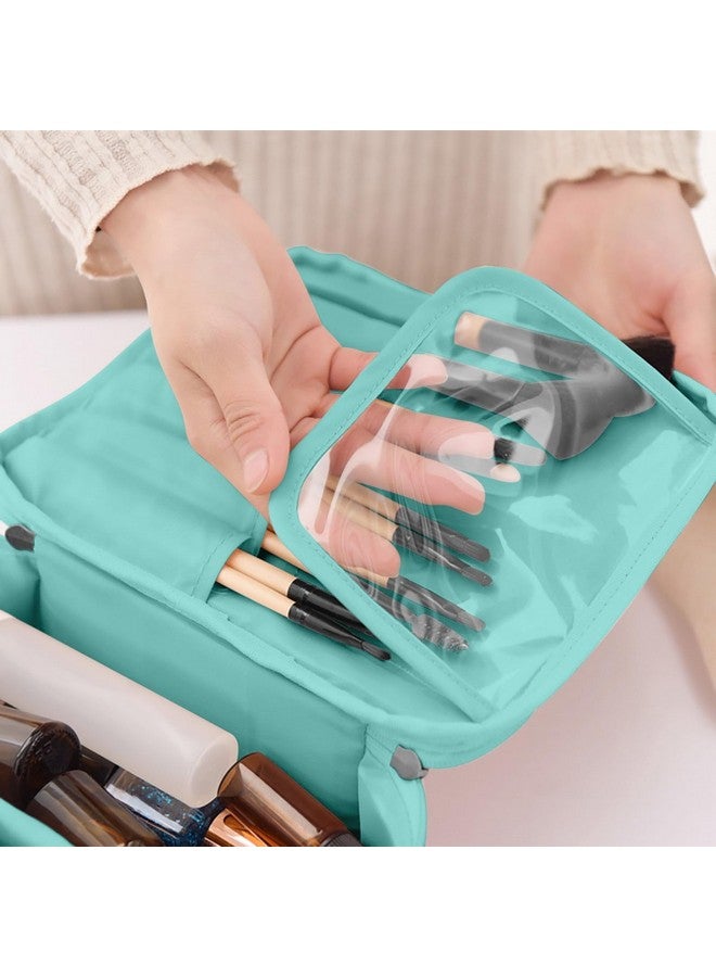 SKAIV Large Travel Makeup Bag with Adjustable Dividers Waterproof Cosmetic Pouch Case Brush Organizer Portable Toiletry Kit for Women, Girls (Aqua Blue) - Image 4