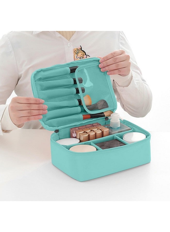 SKAIV Large Travel Makeup Bag with Adjustable Dividers Waterproof Cosmetic Pouch Case Brush Organizer Portable Toiletry Kit for Women, Girls (Aqua Blue) - Image 2