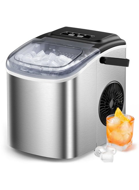 Countertop Ice Maker Machine, 9 Cubes Ready in 6 Mins, Self-Cleaning Ice Machine with Ice Scoop and Basket, 2 Sizes of Ice for Home/Kitchen/Office/Party