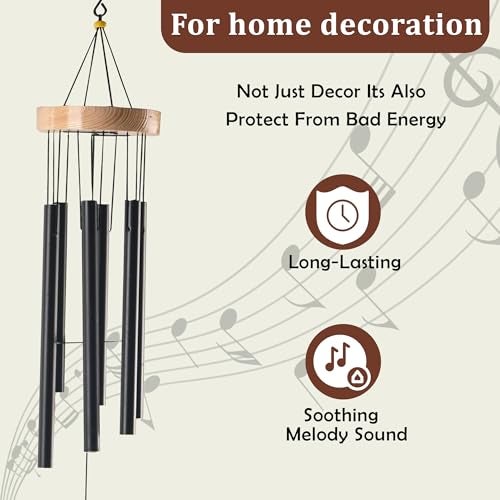 Kuber Industries 6 Pipes Musical Wind Chimes for Balcony | Aluminium Wind Chimes for Home Positive Energy for Living Room | Home Decor Hanging Items | Black - Image 5