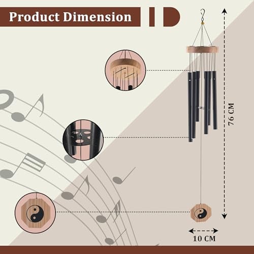 Kuber Industries 6 Pipes Musical Wind Chimes for Balcony | Aluminium Wind Chimes for Home Positive Energy for Living Room | Home Decor Hanging Items | Black - Image 3