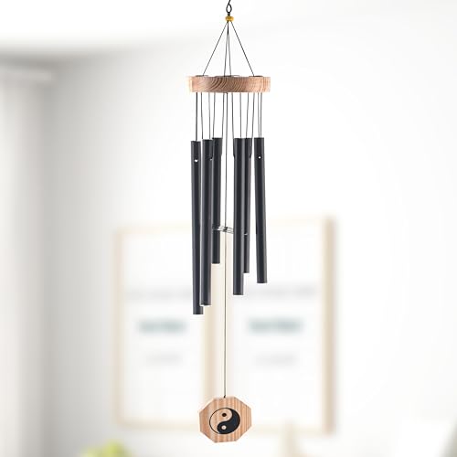 Kuber Industries 6 Pipes Musical Wind Chimes for Balcony | Aluminium Wind Chimes for Home Positive Energy for Living Room | Home Decor Hanging Items | Black - Image 1