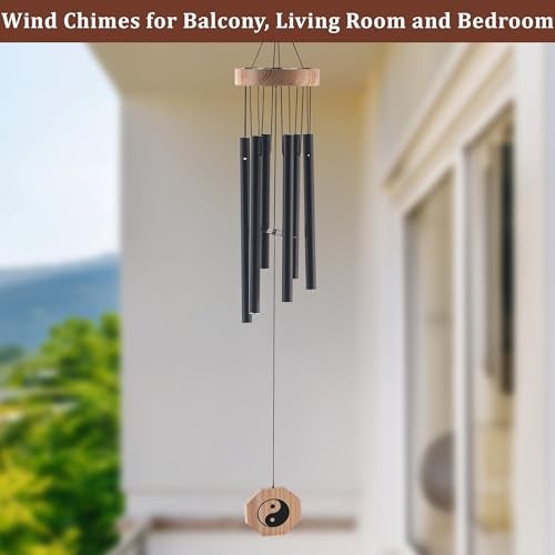 Kuber Industries 6 Pipes Musical Wind Chimes for Balcony | Aluminium Wind Chimes for Home Positive Energy for Living Room | Home Decor Hanging Items | Black - Image 4