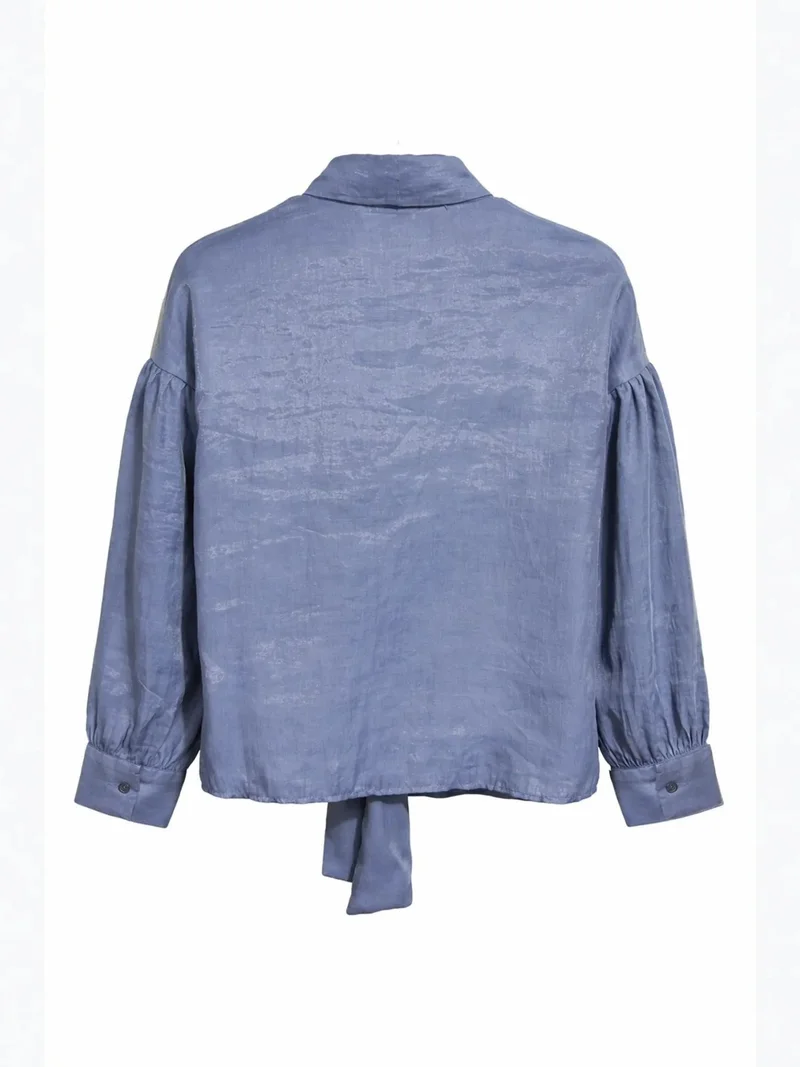 Mixray Moroccan Blue MIXRAY V-Neck Tie Detail Blouse for Women | Best Price UAE