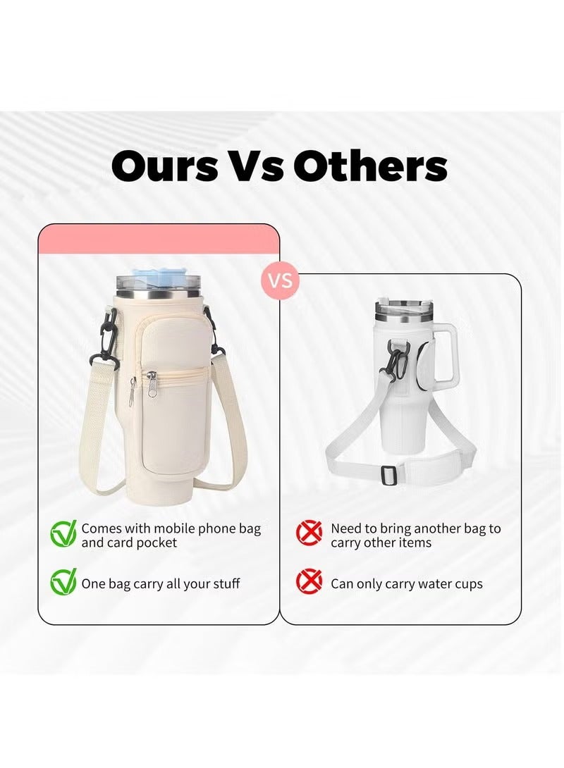 Water Bottle Carrier Bag for Stanley 40oz Tumbler, Water Bottle Holder with Pouch and Adjustable Strap, Sleeve Accessories with Pocket for 40oz Cup (White)  - Image 5